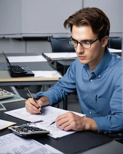 CPI calculation scene, computer architecture concept, modern laboratory, white background, sleek tables, CPUs, wires, circuits, calculators, pens, papers, mathematical formulas written, solo male rese