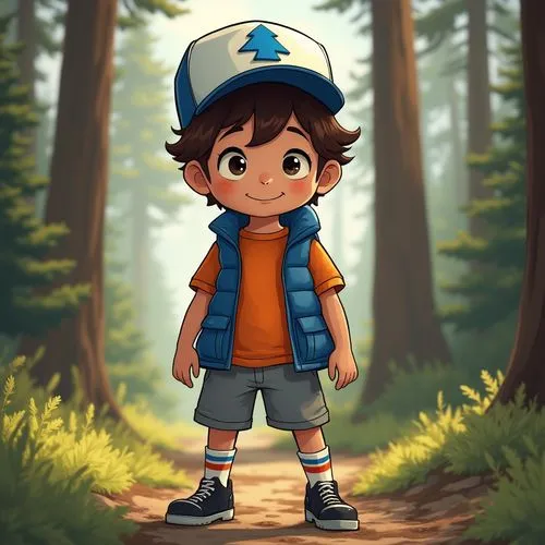 dipper,cute cartoon character,cute cartoon image,river pines,conner,kids illustration