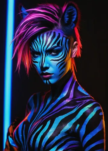 neon body painting,darth talon,bodypaint,black light,bodypainting,neon makeup,body painting,tiger,uv,avatar,asian tiger,feline look,widowmaker,katana,neon light,tigerle,maul,blue tiger,jedi,feline,Photography,Artistic Photography,Artistic Photography 10