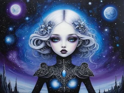 starchild,blue enchantress,selene,queen of the night,moonchild,luna,Illustration,Abstract Fantasy,Abstract Fantasy 14