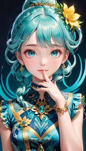 portrait background,fantasy portrait,cyan,hatsune miku,poker primrose,zodiac sign libra,turquoise,fantasia,emerald,navi,virgo,illustrator,cleopatra,vocaloid,mermaid background,elza,celestial chrysanthemum,medusa,sultana,flora,Anime,Anime,General