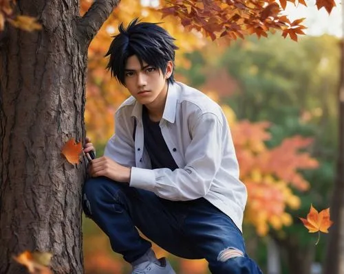 autumn photo session,autumn background,autumn icon,sits on away,jin deui,handsome model,boy model,autumn,in the autumn,anime japanese clothing,perched on a log,autumn leaves,just autumn,shouta,cosplay image,ren,man on a bench,in the fall,autumn season,fall,Illustration,Black and White,Black and White 22