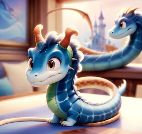 一隻可愛、愛笑的小蛇,a cartoon dragon that is sitting on the table,dragonair,wyrm,darragon,dragones,dragons,dragon,Anime,Anime,Cartoon