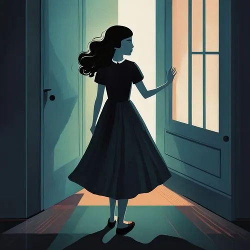 the girl in nightie,woman silhouette,girl walking away,a girl in a dress,girl in a long dress,ghost girl,girl in a long,house silhouette,ballroom dance silhouette,women silhouettes,nightgown,in the door,the little girl's room,open door,sci fiction illustration,silhouette,sewing silhouettes,digital illustration,in a shadow,mystical portrait of a girl,Photography,Fashion Photography,Fashion Photography 06