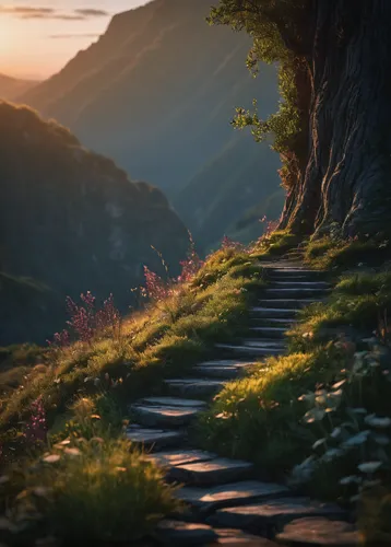 pathway,the mystical path,winding steps,hiking path,the path,appalachian trail,winding road,alpine crossing,alpine route,path,the way of nature,peak district,the way,landscapes beautiful,carpathians,wooden path,mountain sunrise,mountain landscape,trail,lake district,Photography,General,Fantasy