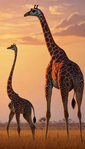 Create a poem describing the elegance and grace of a daddy longneck as it wanders through the vast savannah.,two giraffes,giraffes,giraffidae,serengeti,giraffe,long necked,mammals,size comparison,scan