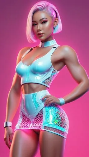 neon body painting,gradient mesh,neon light,cyber,neon,3d figure,barbie,futuristic,neo-burlesque,cyberspace,digiart,barbie doll,neon tea,pink vector,cyber glasses,highlighter,neon lights,lolly,disco,ai,Unique,3D,3D Character