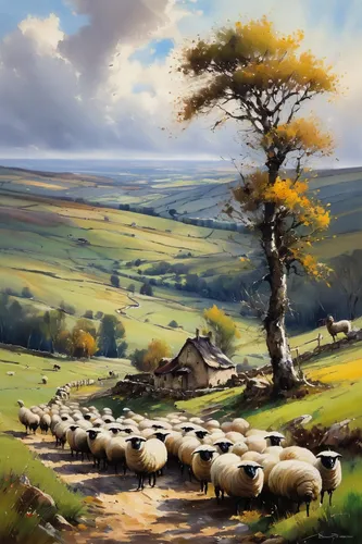 shepherd,rural landscape,east-european shepherd,the sheep,sheep portrait,wool sheep,sheared sheep,farm landscape,wensleydale,sheep,counting sheep,mountain pasture,flock of sheep,shepherds,shepherd romance,sheep shearer,the good shepherd,shear sheep,landscape background,pyrenean shepherd,Illustration,Paper based,Paper Based 03