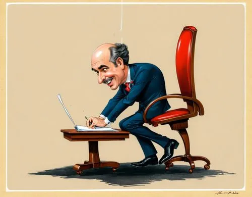 a picture of a man in business attire sitting at his desk,jaafari,jumblatt,bersani,rushdie,geagea,caricaturist,Illustration,Abstract Fantasy,Abstract Fantasy 23