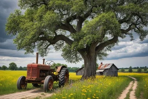 rural landscape,farm tractor,old tractor,farm landscape,tractor,homesteader,farm background,bucolic,isolated tree,homesteaders,sharecropper,agricultural machinery,landscape background,countrywoman,sharecropping,agriculturalist,nature background,home landscape,country road,agricultural scene,Photography,Documentary Photography,Documentary Photography 30