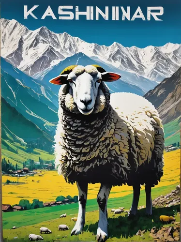 India Original Travel Poster Kashmir sheep,east-european shepherd,srinagar,ladakh,pamir,the pamir highway,mountain sheep,pyrenean shepherd,merino sheep,the pamir mountains,sheep shearer,black-brown mo