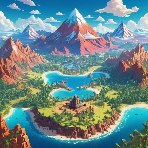 mountain world,paisaje,mountain landscape,mountainous landscape,mountain scene,mountain plateau,skylands,kanto,an island far away landscape,the landscape of the mountains,landscape background,giant mountains,mountain valley,mountains,fantasy landscape,hoenn,mountain village,catan,polynesia,mushroom island,Unique,3D,Isometric