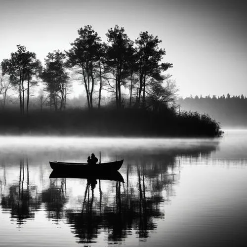 Boat next to lake with light fog,calmness,stillness,fisherman,quietude,boatman,canoeing,boat landscape,tranquility,row boat,canoer,becalmed,canoeist,fishermen,tranquillity,stille,calm waters,calm wate