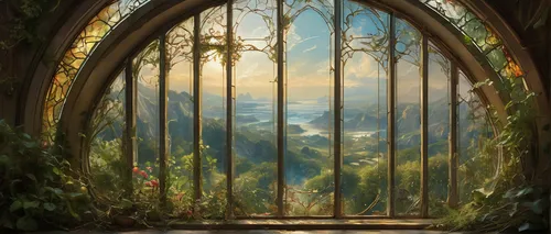 window,window to the world,the window,hobbiton,big window,wood window,old window,jrr tolkien,hobbit,fantasy landscape,window released,glass window,garden door,window view,open window,the threshold of the house,the door,art nouveau frame,open door,sanctuary,Conceptual Art,Fantasy,Fantasy 05