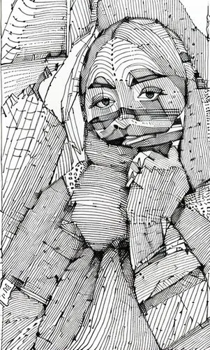 crumpled paper,comic halftone woman,stone drawing,sheet drawing,pen drawing,line drawing,cubism,wireframe,crosshatch,pencil art,line-art,pencil and paper,crumpled,wireframe graphics,camera drawing,dis