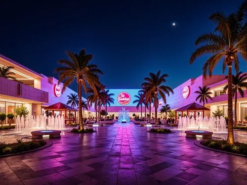 walt disney center,night view of red rose,south beach,luxehills,hotel del coronado,paradisus,drais,cabos,hkmiami,sentosa,citywalk,miami,the park at night,cityplace,millenia,walt disney world,santamonica,tumon,mco,palmilla