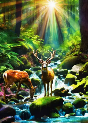 deer illustration,fantasy picture,world digital painting,european deer,gold deer,pere davids deer,glowing antlers,forest animals,elk,deer in tears,deer,fawns,forest animal,yakushima,forest background,holy forest,deers,majestic nature,background view nature,forest of dreams,Conceptual Art,Oil color,Oil Color 21