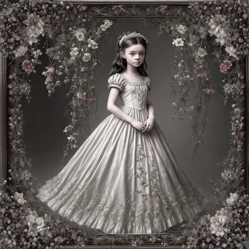 bridal clothing,flower girl,fairy queen,white rose snow queen,quinceañera,rosa 'the fairy,vintage lavender background,debutante,fairy tale character,victorian lady,princess sofia,eglantine,little prin