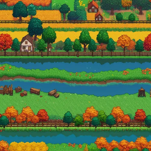 seasonal indicators, Stardew Valley, in-game calendar, spring blossoms, summer vibrant greenery, fall orange leaves, winter snow cover, crop types, seasonal festivals, seasonal fish, villager outfits,