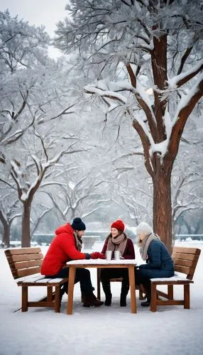 picnic table,snow scene,red bench,romantic scene,winter background,christmas snowy background,park bench,romantic meeting,outdoor dining,ifrane,snowfalls,wooden bench,picnickers,modern christmas card,snowflake background,picnicking,man on a bench,winterland,men sitting,benches,Art,Classical Oil Painting,Classical Oil Painting 02