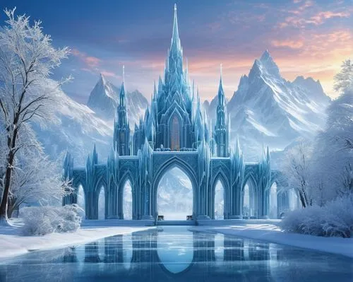 ice castle,icewind,winterland,winterflood,winterfell,tirith,gondolin,fantasy picture,winter background,winterplace,narnian,erebor,fairy tale castle,thingol,alfheim,frozen,wintersun,unfrozen,frostily,eternal snow,Illustration,Retro,Retro 06