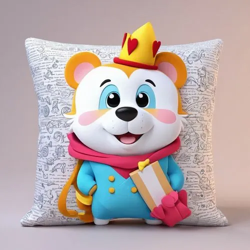 square pillow trask
 character style disney
,3d teddy,plush bear,singa,superted,cute cartoon character,plush toy,plush figure,filbert,king crown,squeakquel,3d model,kingsoft,plush toys,pangeran,cushio