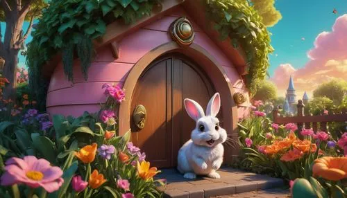 cartoon rabbit,fairy door,peter rabbit,bunnicula,bunny on flower,cartoon bunny,Conceptual Art,Sci-Fi,Sci-Fi 03