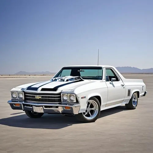 White chevy El Camino , com borekit esportivo de fibra de carbono,chevrolet chevelle,chevrolet el camino,ford falcon gt,mercury cyclone,ford fairlane,dodge monaco,ford galaxie,ford torino,cadillac ser