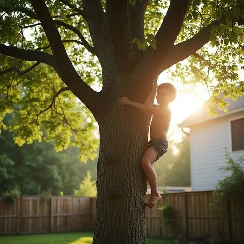 tree swing,girl with tree,he is climbing up a tree,photographing children,upward tree position,the girl next to the tree,Photography,General,Realistic