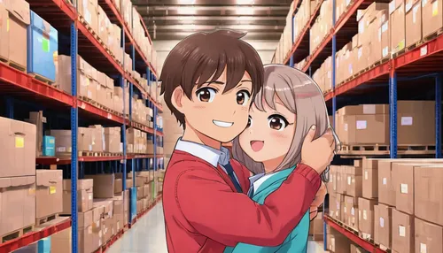 Create a romantic story where two people find love while working together in a trojan storage warehouse.,warehouseman,hiyayakko,tsumugi kotobuki k-on,ramune,haruhi suzumiya sos brigade,logistic,anime 