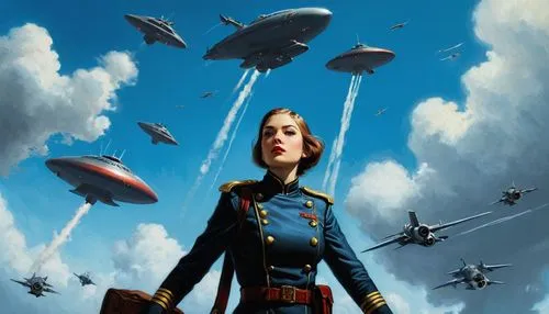 zeppelins,sci fiction illustration,aeronauticas,airships,aviatrix,radebaugh,squadrons,ufo intercept,aeronautica,dirigibles,stratofortress,bombshells,superfortress,ufos,attendant,thunderbirds,skyers,yezhov,patrouille,airship,Illustration,Realistic Fantasy,Realistic Fantasy 07