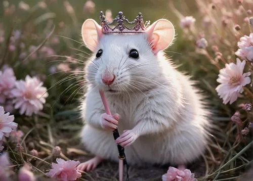 spring crown,animals play dress-up,musical rodent,year of the rat,white footed mouse,a princess,rat na,rat,flower animal,beauty pageant,white footed mice,rataplan,heart with crown,crowned goura,mouse,little princess,chinchilla,whimsical animals,cinderella,princess crown,Conceptual Art,Fantasy,Fantasy 33