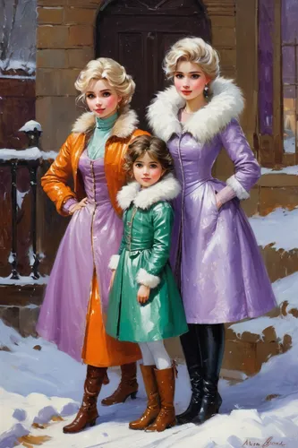 christmas dolls,little girls,children girls,snow figures,little girls walking,girl scouts of the usa,sewing pattern girls,snow scene,carol singers,fashion dolls,christmas angels,winter clothing,vintage children,doll figures,young women,oil painting,school children,children,carolers,oil painting on canvas,Conceptual Art,Oil color,Oil Color 06