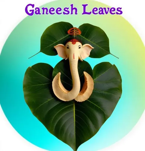 Ganesh made up of leaves ,an elephant with a crown sitting on top of a giant green leaf,ganesh,ganapathi,lord ganesh,ganapati,lord ganesha,ganpati