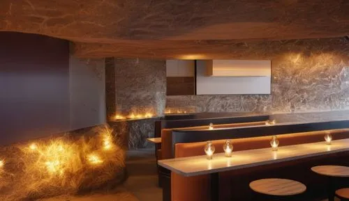 مطعم حديث فيه  كراسي و طاولات و ناس يأكلون الطعام و الانارة جيدة و الديكور بسيط,bar counter,piano bar,concrete ceiling,wall lamp,unique bar,wine bar,exhaust hood,bar,bar stools,under-cabinet lighting,