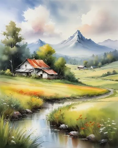 home landscape,landscape background,meadow landscape,rural landscape,salt meadow landscape,mountain landscape,mountain scene,meadow in pastel,autumn landscape,farm landscape,nature landscape,watercolor background,house in mountains,landscape nature,landscape,world digital painting,river landscape,mountain meadow,church painting,mountainous landscape,Illustration,Paper based,Paper Based 11