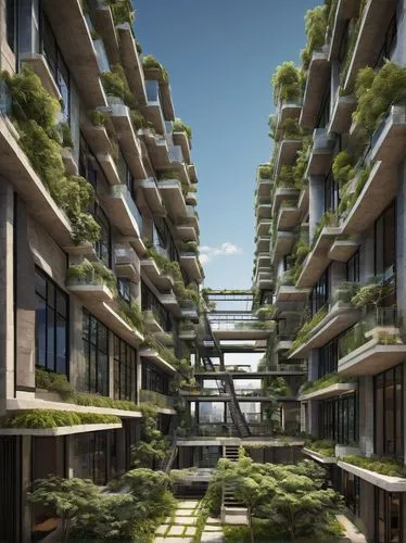 ecotopia,interlace,terraformed,europan,arcology,urban design,microhabitats,block balcony,greentech,enviroment,futuristic architecture,balcony garden,apartment block,terraces,biopolis,biophilia,terraforming,green living,ecotech,apartment building,Illustration,Abstract Fantasy,Abstract Fantasy 02