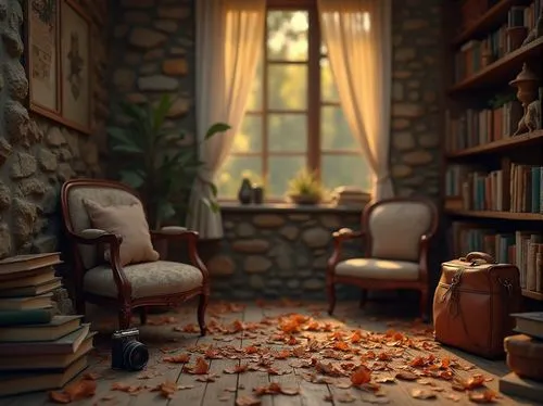 fallen acorn,book wallpaper,study room,abandoned room,3d render,playing room,3d background,render,reading room,3d rendered,nook,lectura,fallen leaf,doctor's room,windfall,tiny world,fallen leaves,the little girl's room,autumn still life,dandelion hall,Photography,General,Realistic