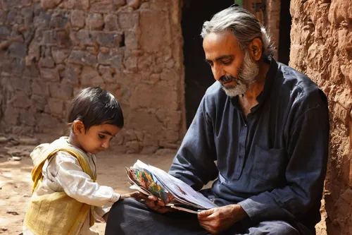 children studying,little girl reading,people reading newspaper,father with child,nomadic children,pakistani boy,children learning,child writing on board,newspaper reading,indian monk,baloch,father's love,world children's day,child with a book,readers,nomadic people,jaisalmer,grandfather,pakistan,india,Conceptual Art,Oil color,Oil Color 02