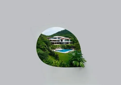 As the day draws to a close, the villa emerges as a striking example of modern, futuristic design, nestled within a lush tropical landscape. The structure unfolds in a series of elegant, circular leve