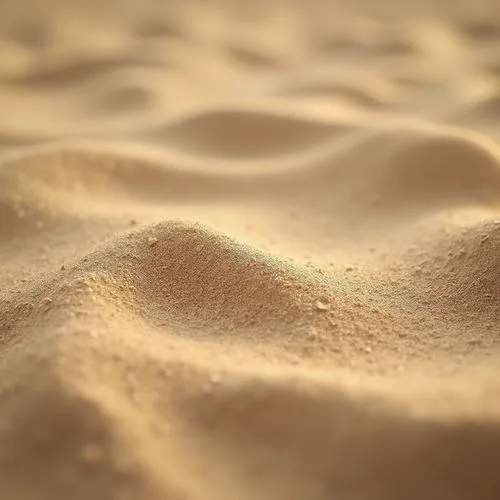 Sand-textured material, beige color, natural rough surface, scattered sand particles, subtle shine, warm ambient lighting, close-up shot, 3/4 composition, shallow depth of field, product design, inter