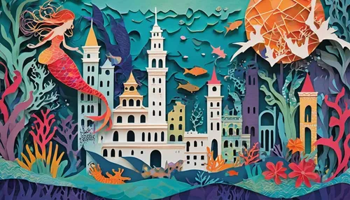 gaudí,yucatan,park güell,aquarium inhabitants,seville,barcelona,mermaid background,coral reef,acapulco,aquarium,sagrada familia,maspalomas,under the sea,harissa,murano,venetian,malaga,house of the sea,mediterranean,mermaid vectors,Unique,Paper Cuts,Paper Cuts 07