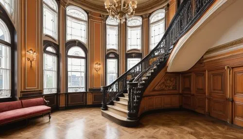 foyer,entrance hall,circular staircase,outside staircase,winding staircase,staircase,hallway,kunstakademie,hallway space,driehaus,appartement,great room,newel,upstairs,ornate room,danish room,anteroom,panelled,interior decor,parlor,Art,Classical Oil Painting,Classical Oil Painting 12