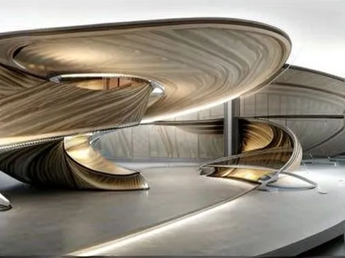 futuristic art museum,futuristic architecture,mercedes-benz museum,apple desk,galaxy soho,interior modern design,ufo interior,archidaily,coffee table,ceiling light,disney hall,disney concert hall,school design,spiral book,sinuous,winding staircase,torus,ceiling fixture,circular staircase,walt disney concert hall