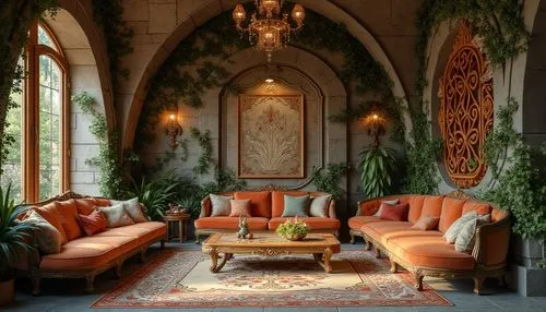 interior decor,ornate room,persian norooz,sitting room,orangery,interiors,royal interior,moroccan pattern,chaise lounge,decor,living room,furnishings,opulently,persian architecture,interior design,seating area,interior decoration,bohemian art,home interior,fireplaces,Photography,General,Realistic