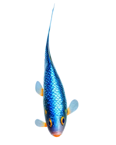 Freshwater fish, colorful scales, shiny fins, vibrant orange and blue stripes, clear water droplets, swimming pose, solo, close-up shot, macro photography, high definition, detailed texture, natural l