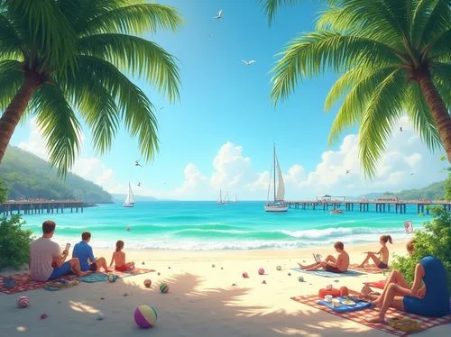 paradise beach,dream beach,beach scenery,tropical beach,umbrella beach,beach landscape,summer background,mountain beach,caribbean beach,beautiful beach,tropical sea,honolulu,seaside resort,castaway beach,summer day,waikiki,cartoon video game background,lover's beach,tropical island,landscape background,Photography,General,Realistic