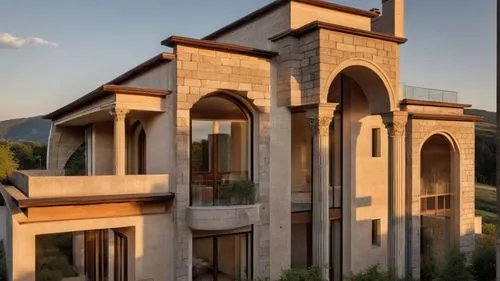 Modern Villa, at dusk,iranian architecture,persian architecture,stucco frame,build by mirza golam pir,islamic architectural,architectural style,modern architecture,luxury property,jewelry（architecture