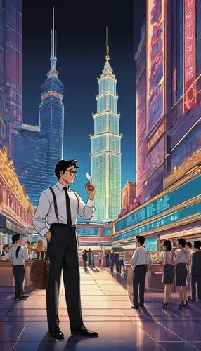 shangai,shanghai disney,shanghai,cybertown,imageworks,salaryman,hosoda,fantasy city,tashlin,cosmopolis,shinra,art deco background,megapolis,dubailand,cybercity,fleischer,megacorporations,motorcity,guangzhou,chinatown,Illustration,Japanese style,Japanese Style 07