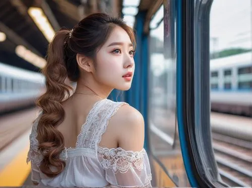 the girl at the station,south korea subway,train,korea subway,white rose on rail,last train,Photography,General,Natural